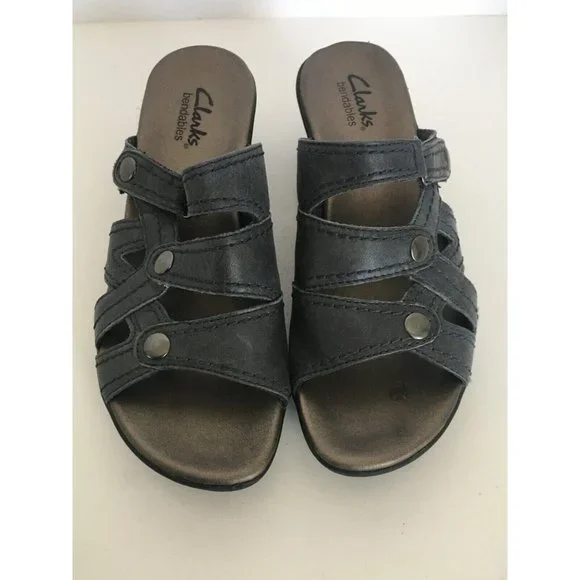 Clarks Bendables Sandals Ella Fusion Blue Shoes Slide On Wedge Heel  Womens 6 M - Picture 2 of 8